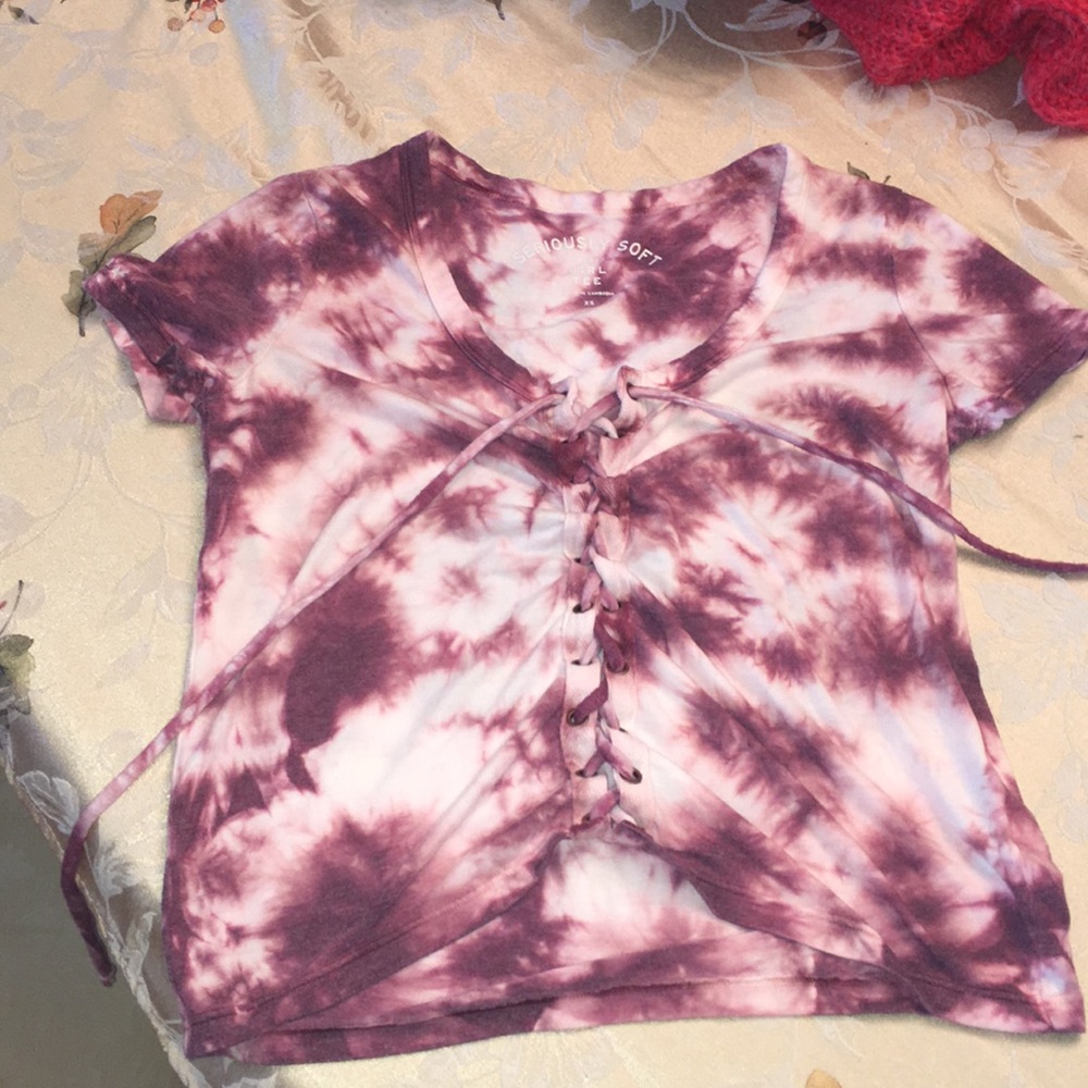 Tie dye pink lace up tee